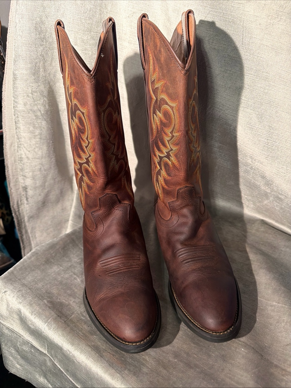 Justin Men’s Stampede Huck Brown Leather Cowboy Boots Size 9D